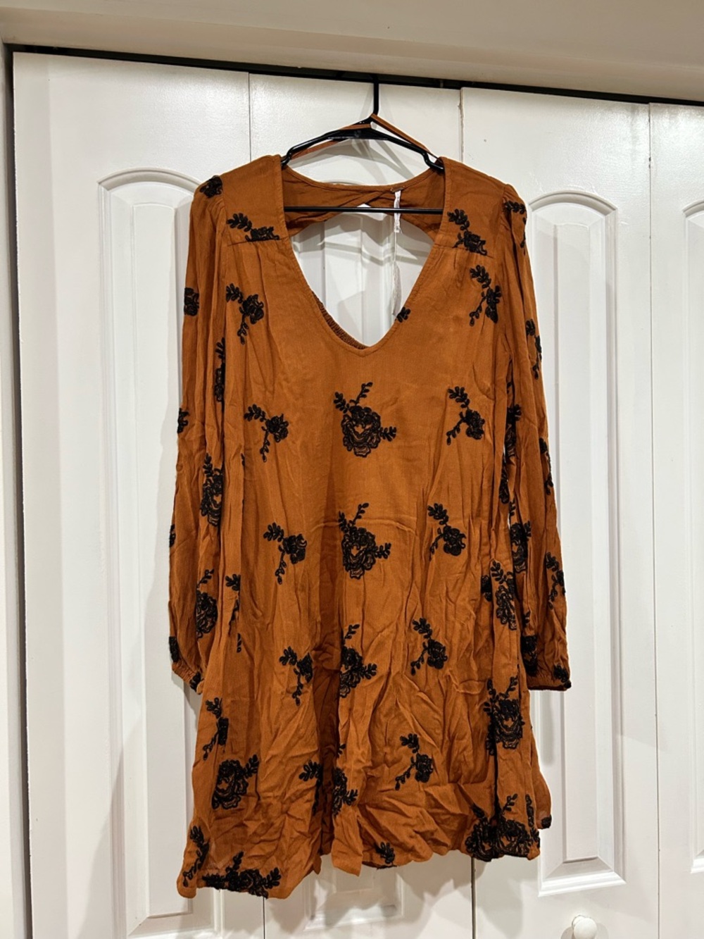 Free People Rust Long Sleeve Floral Embroidered Dress